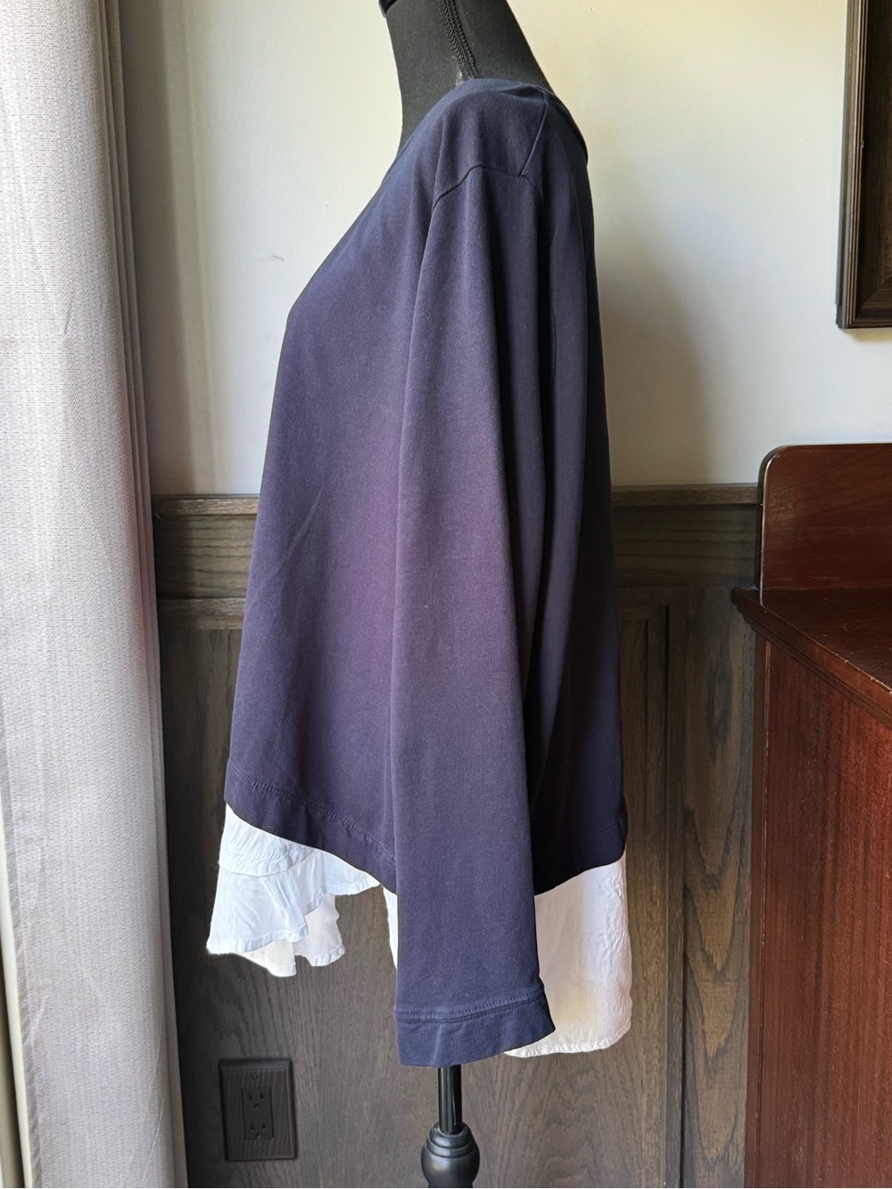 Crown&Ivy Navy Long Sleeve Top with Orange elephant and White Ruffle Hem - Picture 3 of 7